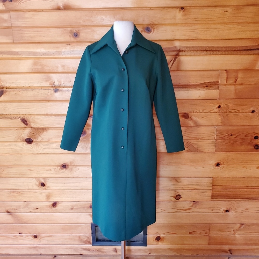 1970s ILGWU Green Knit Polyester Dress
